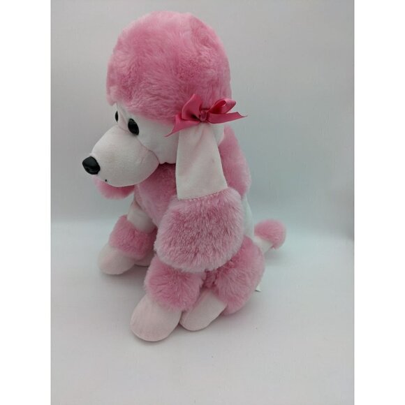 Kelly toy pink white poodle dog plush 15" sitting pink bows - Picture 4 of 11